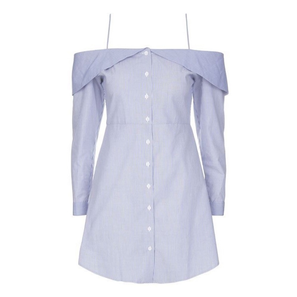 🆕 NWT Topshop Stripe Bardot Shirt Dress